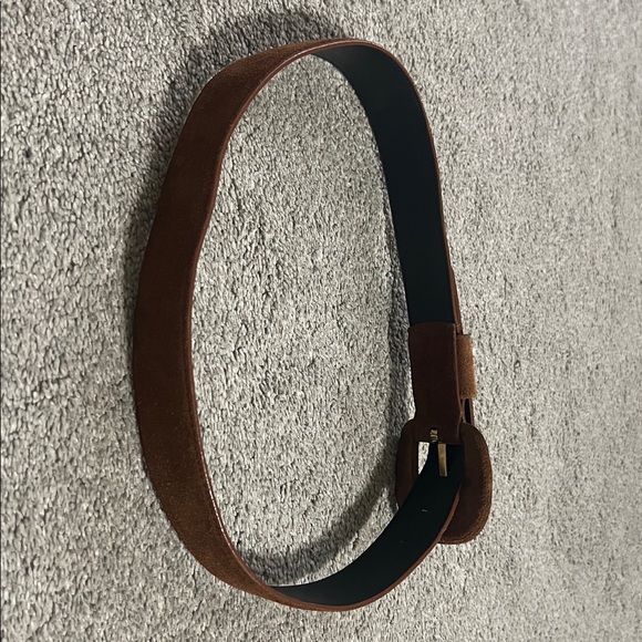 Vintage Liz Claiborne Brown Suede Leather Belt Large | Gold Crest - Picture 6 of 6